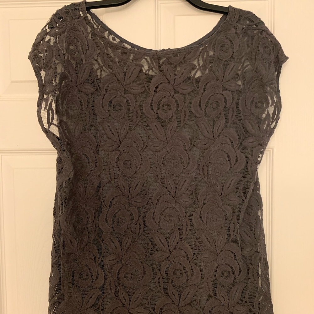 APT 9 short sleeve dressy gray lace shirt